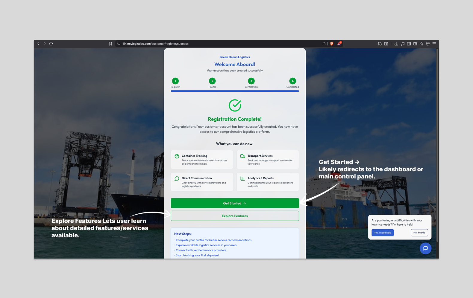 Registration Completed Screen